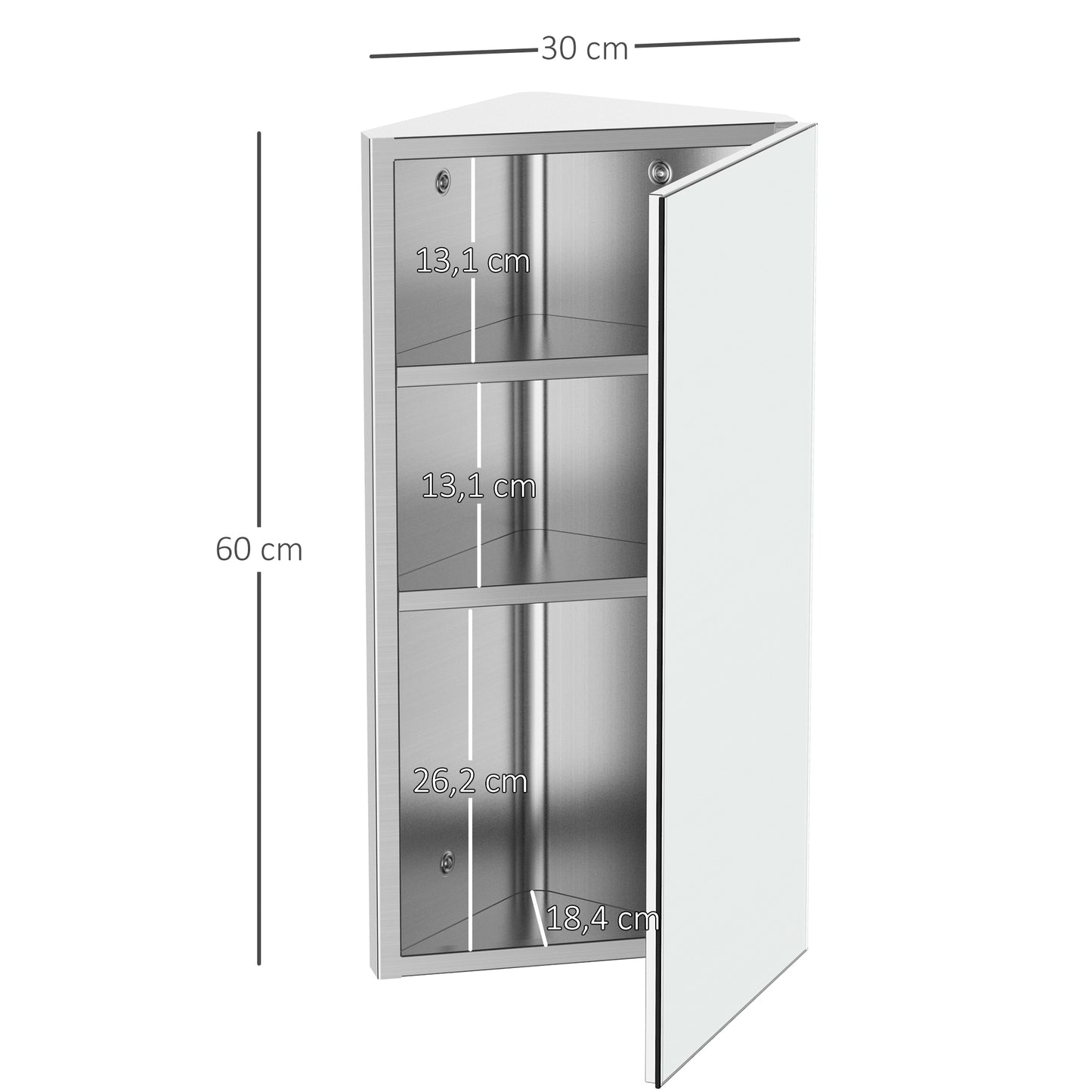 Stainless Steel Bathroom Corner Mirror Cabinet, 1 Door