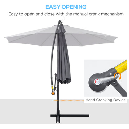 3 Meters Garden Parasol Sun Shade Patio Banana Hanging Rattan Set Umbrella Cantilever Grey