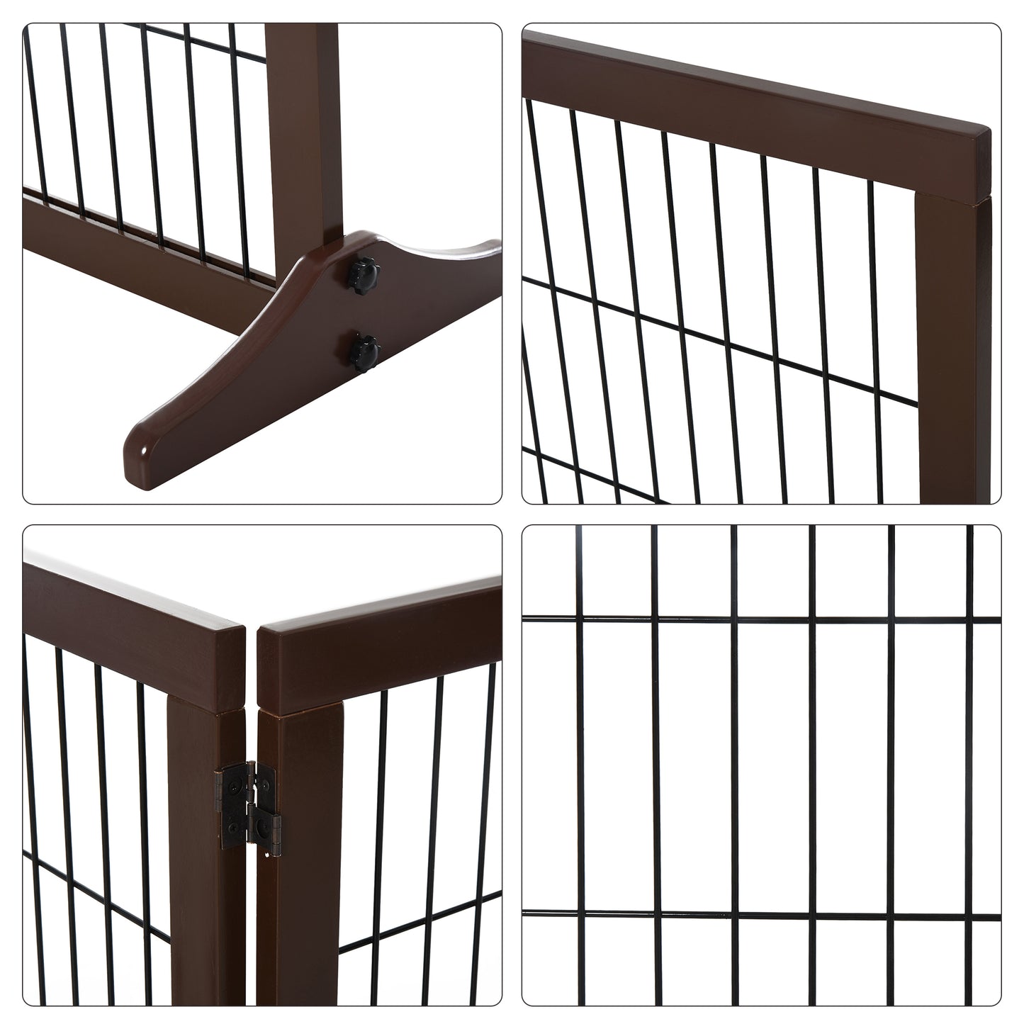 Dog Safety Gate, 3 Panel, Pine Frame Indoor Foldable Dog Barrier w/Supporting Foot Dividing Line