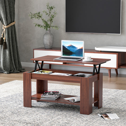 HOMCOM Lift Top Coffee Table, 100cm Modern Lift Up Top, Hidden Storage Bottom Shelf Living Room 