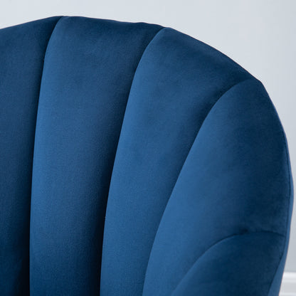 Blue Accent Chair Velvet-Look Upholstery w/ Wooden Legs