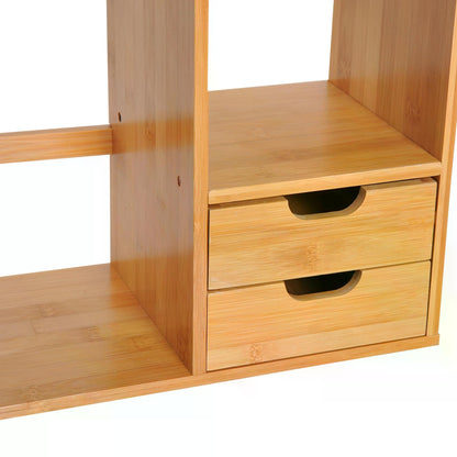 Wooden Bookshelf, Storage Shelves, 180 Degree Rotatable 2 Drawers