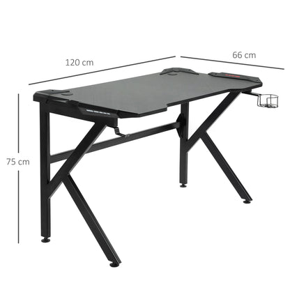 Gaming Desk Computer Writing Home Office Study Table with Cup Holder Headphone Hook and Cable Managment Holes Black