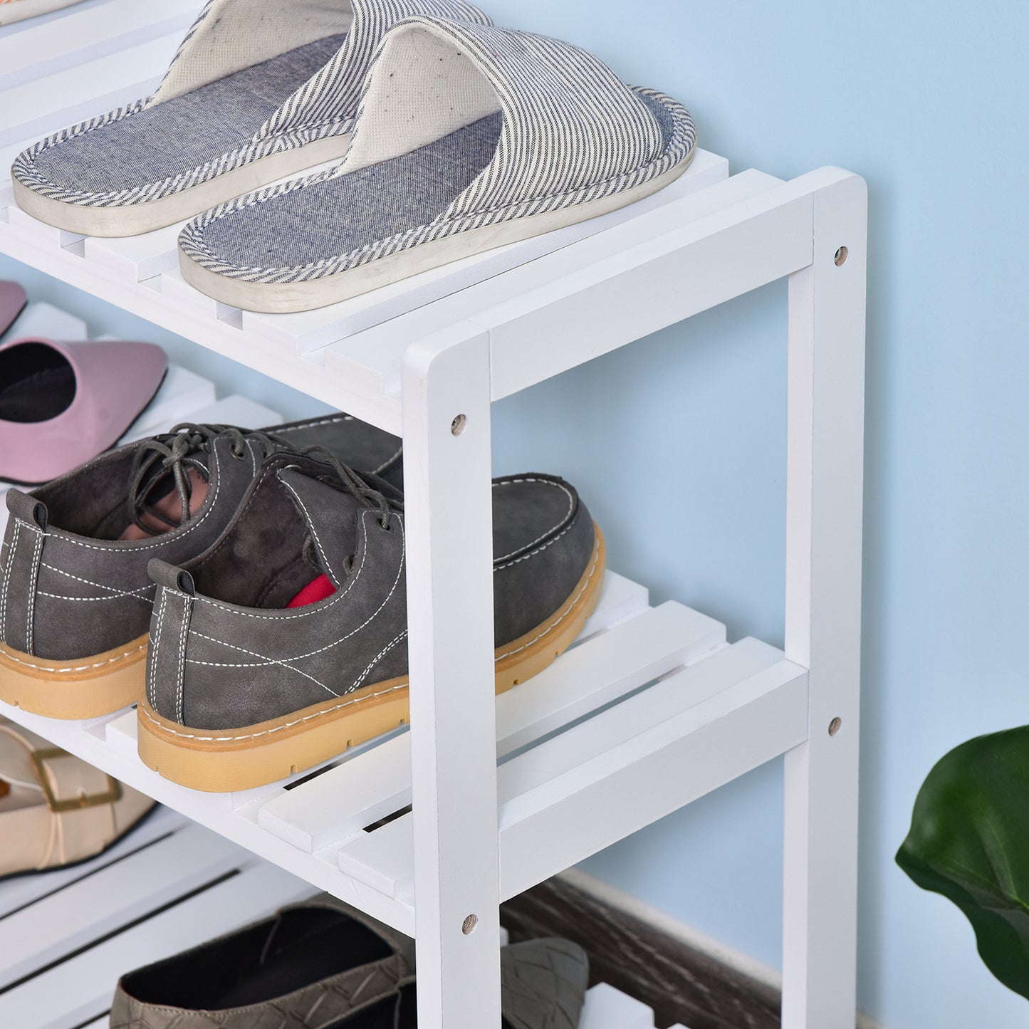 MDF 3-Tier Slatted Shoe Rack White