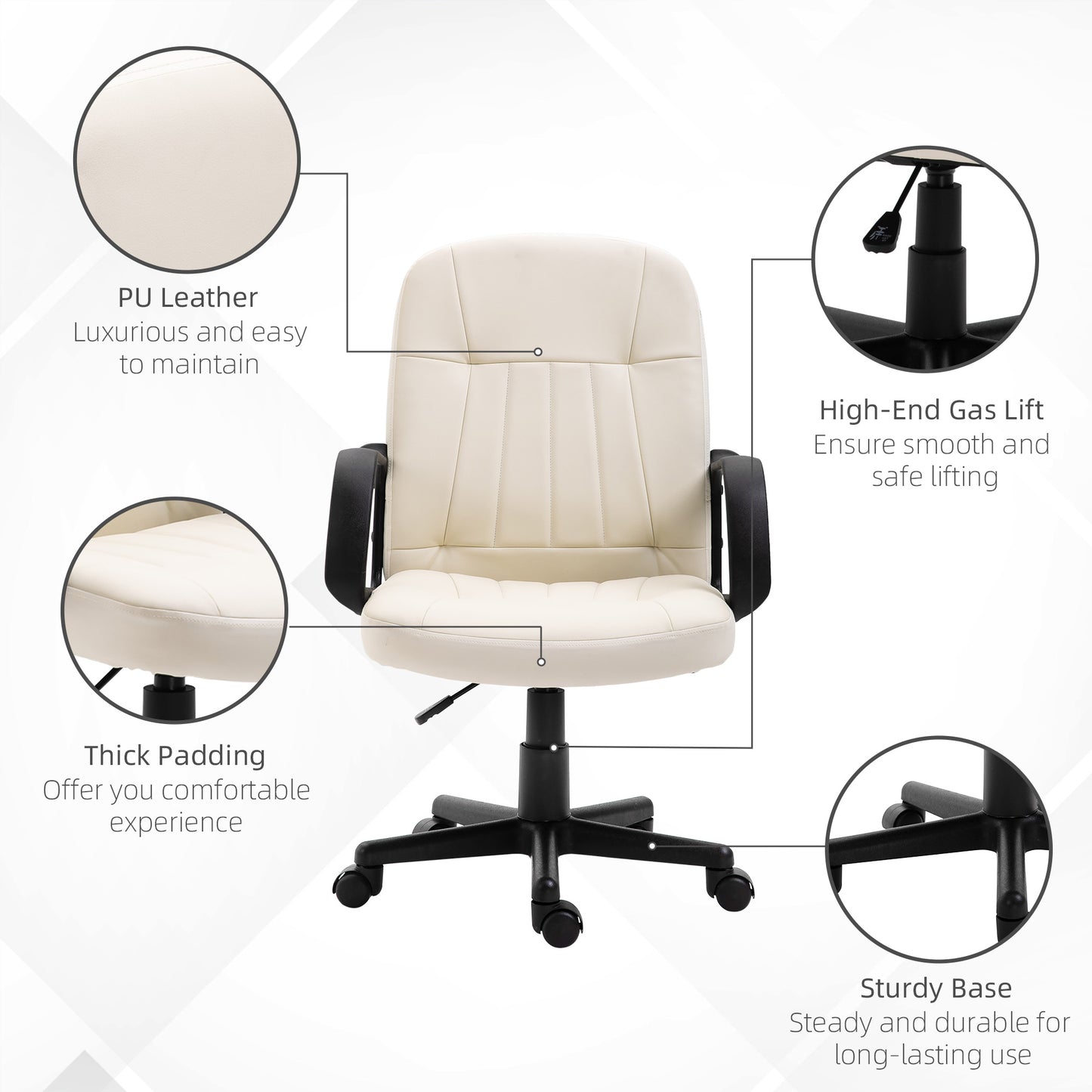 Homcom Office Chair Wheels Chair Computer Chair Home Office Chair Ergonomic Chair Swivel Pu Leather Office Chair-Cream