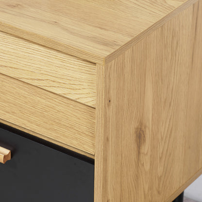 Black Wood Bedside Table, with 2 Drawers Nordic Style for Bedroom Living Room