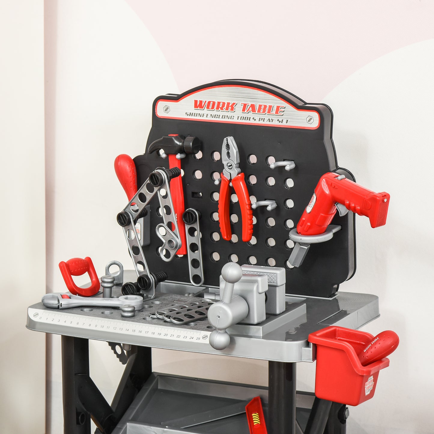 Tool Bench, Toy Workbench, Toddler Tools Workshop w/ Shelf Storage Box, Electric Drill 3-6 Years Old