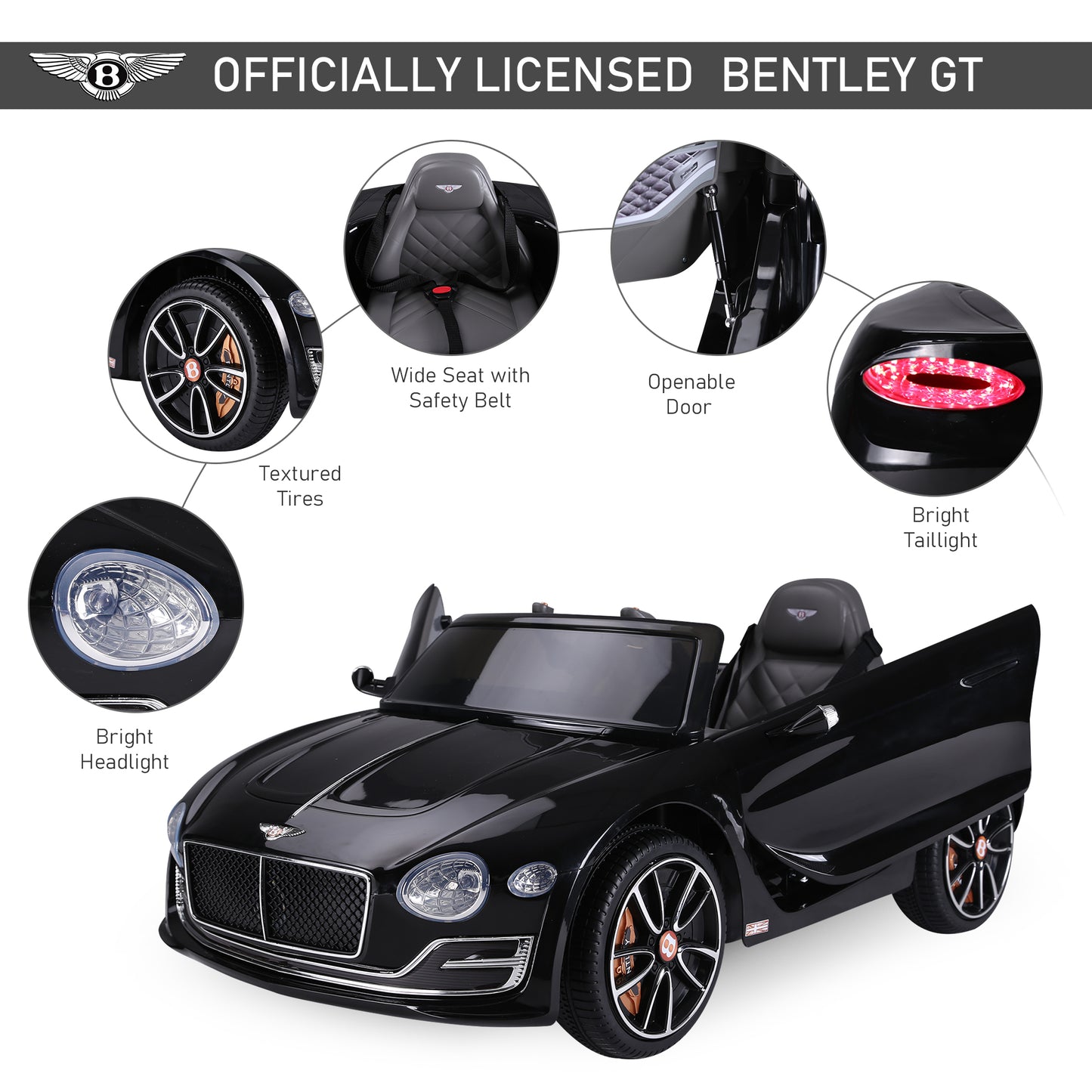 Childrens Electric Ride on Car, 6V Battery PP Licensed Bentley Black