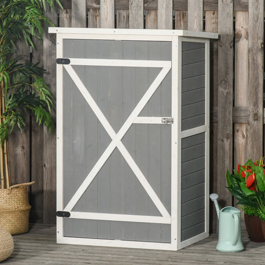 Outsunny Wooden Garden Storage Shed Fir Wood Tool Cabinet Organiser with Shelves 75L x 56W x115Hcm Grey 