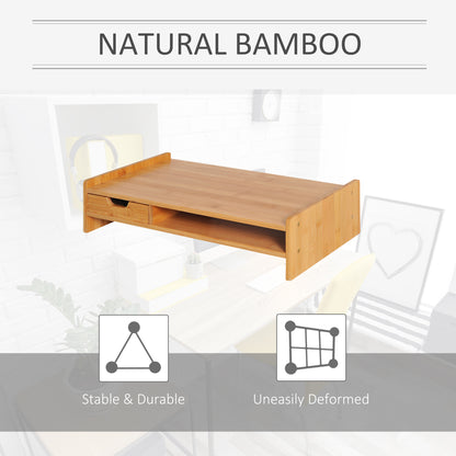 Wooden Monitor Stand, Bamboo Desktop Monitor Riser Laptop PC Plinth Stand Organiser Computer Screen W/ Drawer