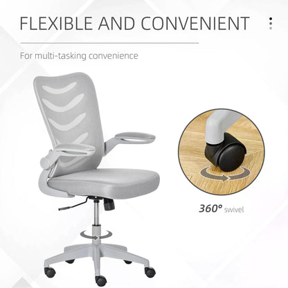 Mesh Office Chair for Home Swivel Task Desk Chair with Lumbar Back Support, Flip-Up Arm, Adjustable Height, Grey