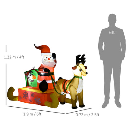 Inflatable Santa Claus W/ Sled and Reindeer, LED Light, Polyester Fabric, 122H cm-Multicolour