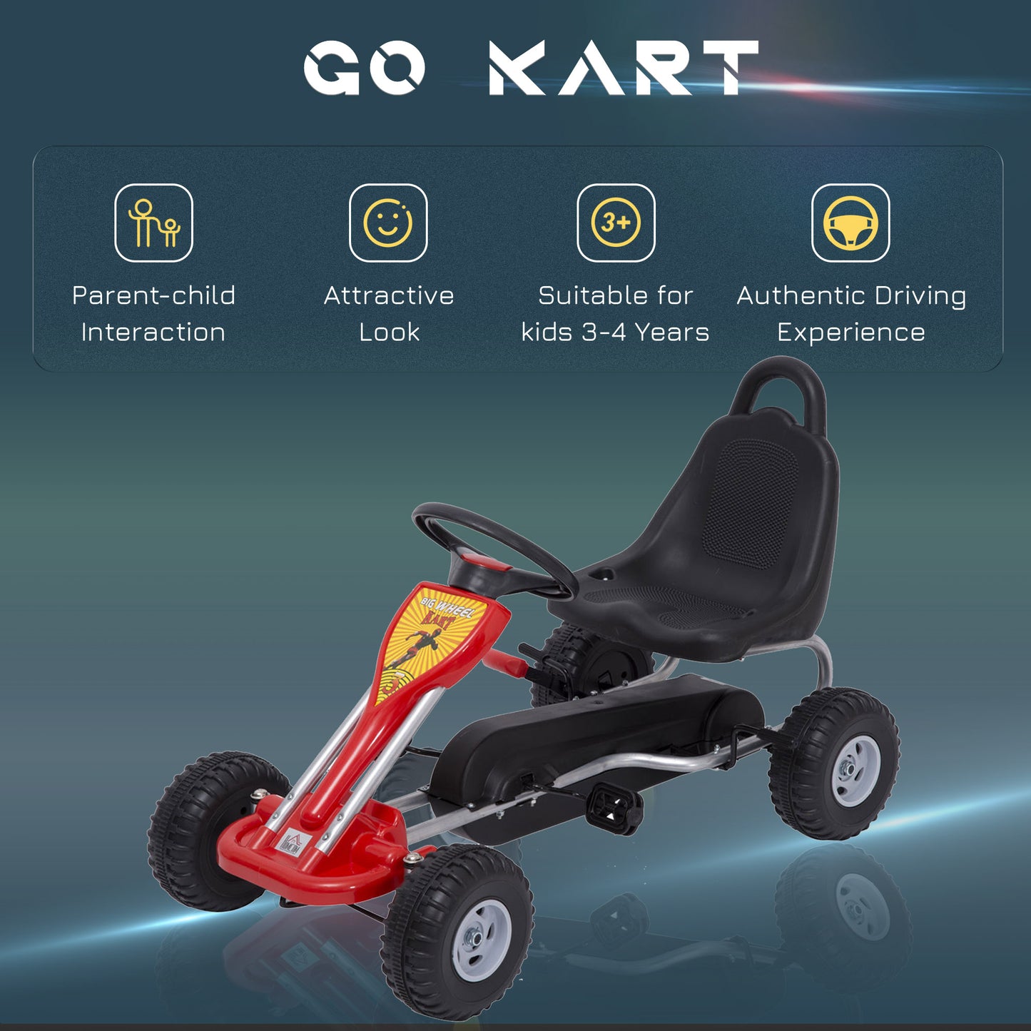 Homcom Pedal Go Kart Go Karting For Kids Children'S Go Karts Kids Pedal Cart Racing Fun Adjustable Seats W/Hand Brake-Red