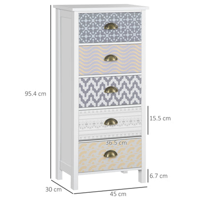 5 Drawer Chest of Drawers, Tall Vertical Storage Cabinet with Metal Handles for Living Room, Bedroom