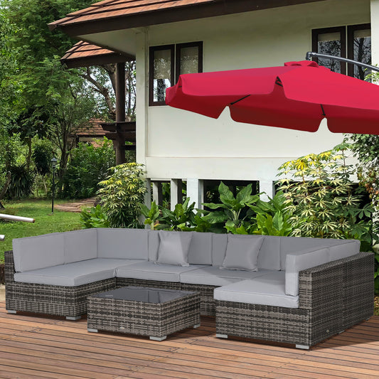 Outsunny 7 PC Garden Rattan Furniture Set Patio Outdoor Sectional Wicker Weave Sofa Seat Coffee Table w/ Cushion Pillow Buckle Structure  Aosom IE