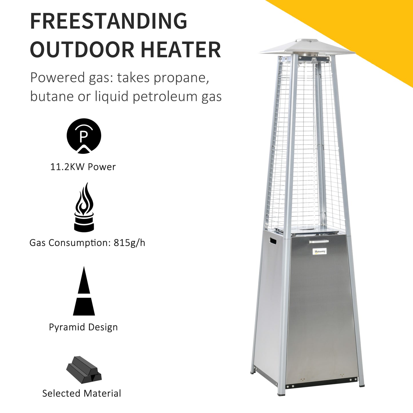 Heater for Camping in Tent, 11.2KW Stainless Steel Garden Freestanding Tower Heater w/Wheels Cover Silver