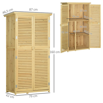 87 x 47 x 160cm Tool Shed, Wooden w/ Asphalt Roof & 2 Large Wood Doors w/ Lock Natural