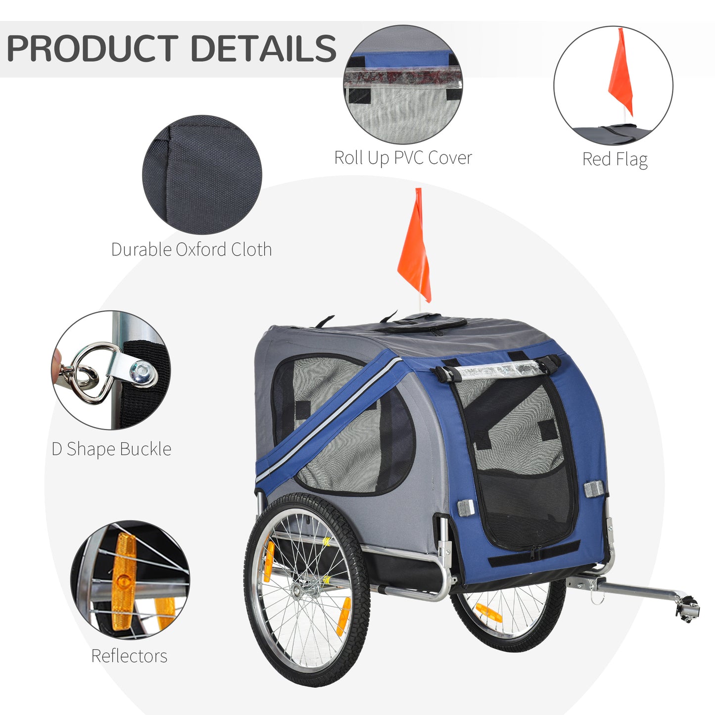 Pet Bicycle Trailer Foldable Dog Cat Bike Carrier with Suspension- Blue