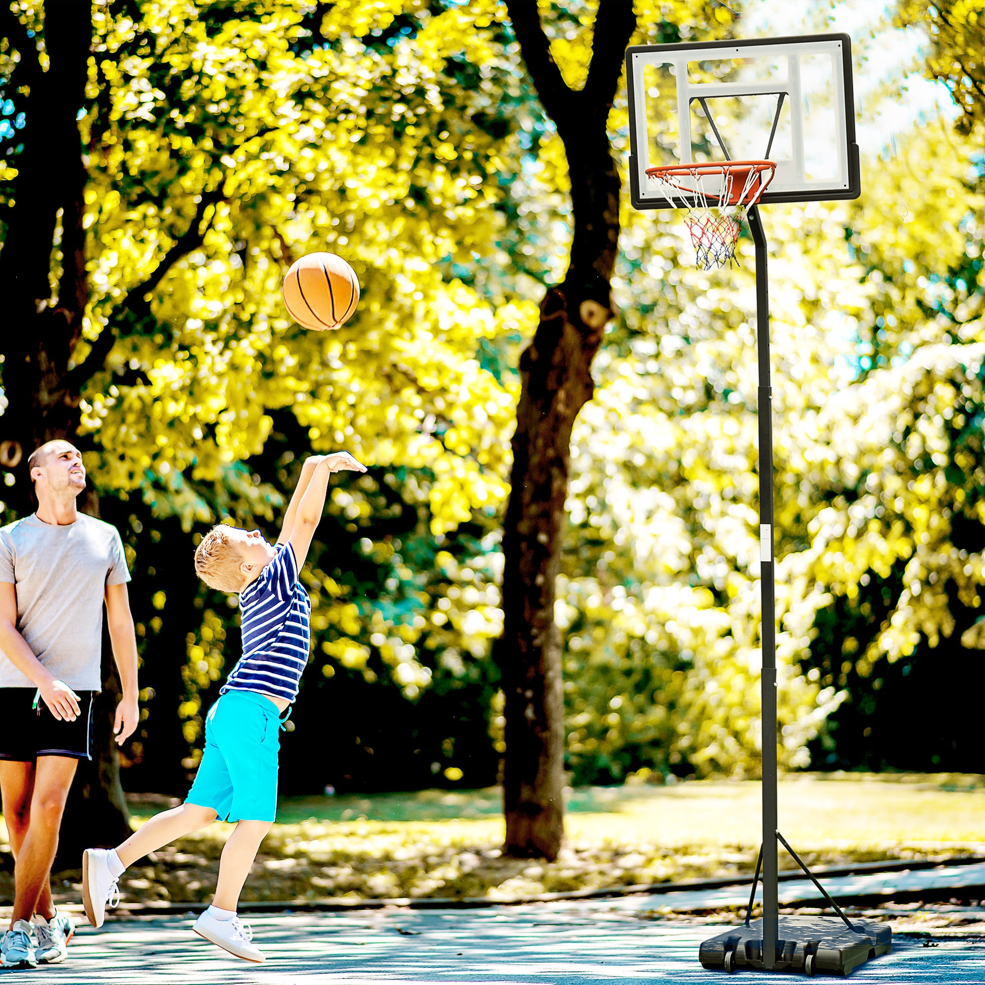 HOMCOM Basketball Hoop Freestanding Height Adjustable Stand with Backboard Wheels for Teens Adults Black  