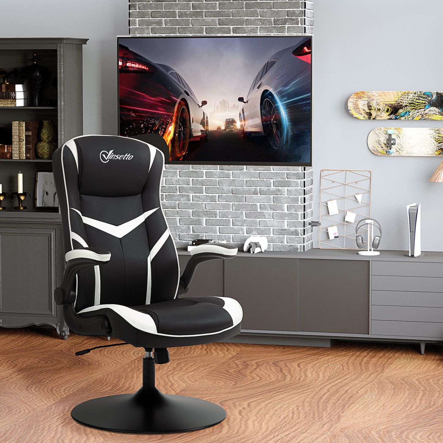 Vinsetto Ergonomic Game Chair, without Wheels, with Adjustable Height Pedestal Base, Leather 