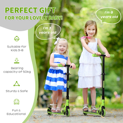 Childrens 2 Wheel Scooter, Foldable Kick Scooter W/ Adjustable Height Brake for Boys&Girls 3 - 8 Years Green