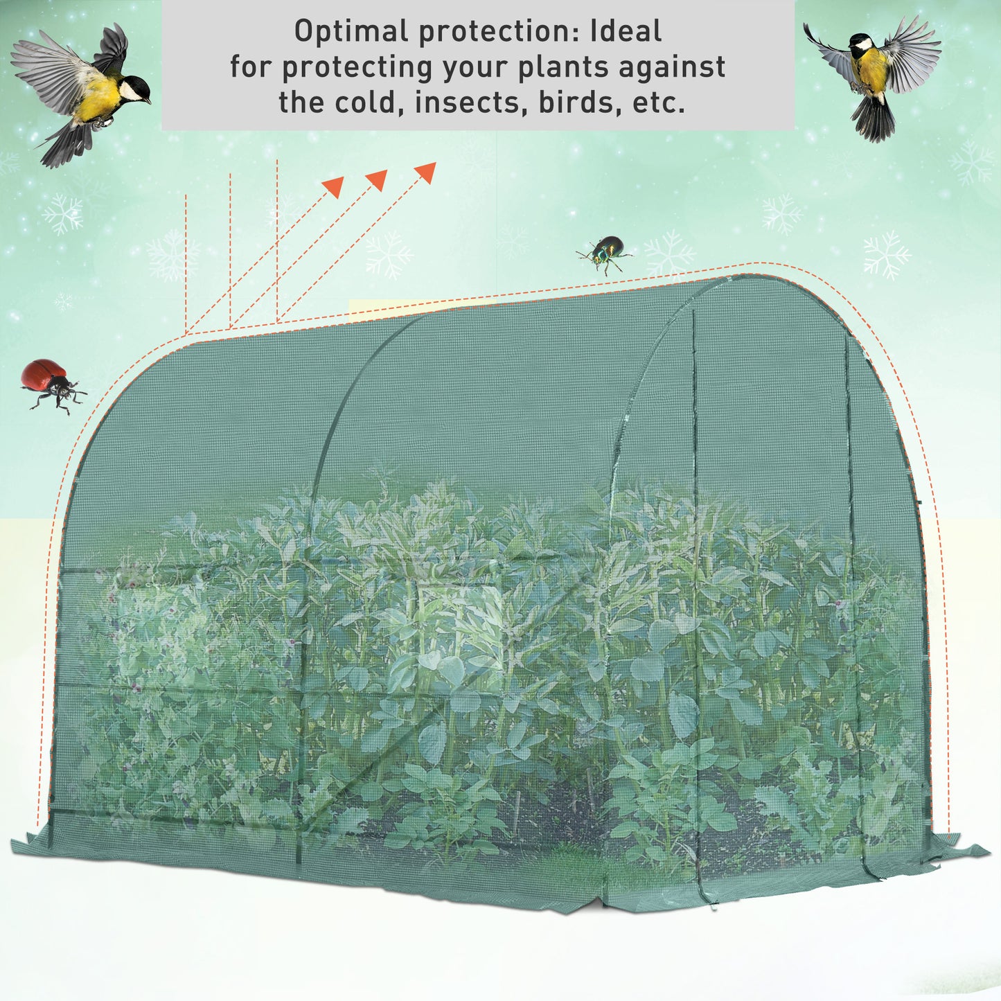 Polytunnel Greenhouse Reinforced Walk in, Steel Frame, PE, 4 Mesh Windows 2.5x2 m