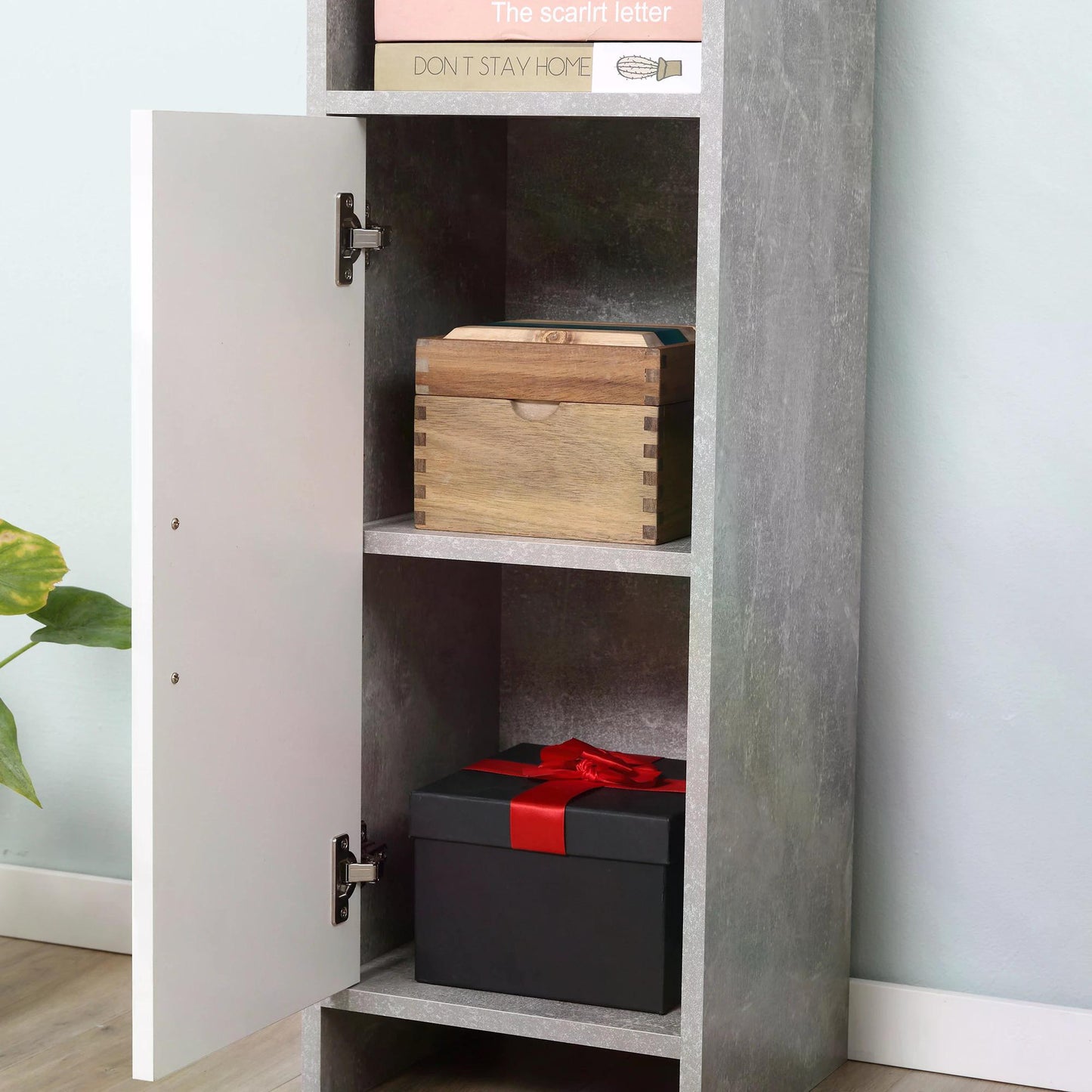 Free-standing Tall Bathroom Storage Cabinet w/2 Cupboards 2 Open Compartments,Slim Bathroom Organizer Adjustable Shelves