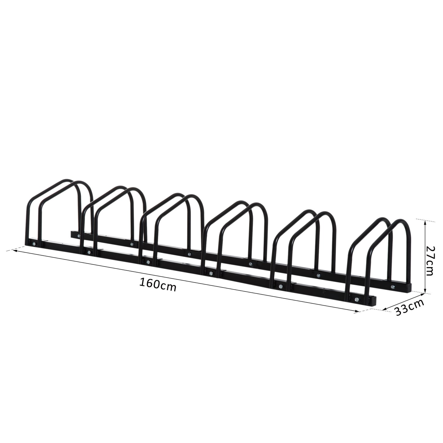 6-Bike Floor Parking Stand Parking Rack, 160Lx33Wx27H cm, Steel-Black