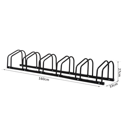 6-Bike Floor Parking Stand Parking Rack, 160Lx33Wx27H cm, Steel-Black