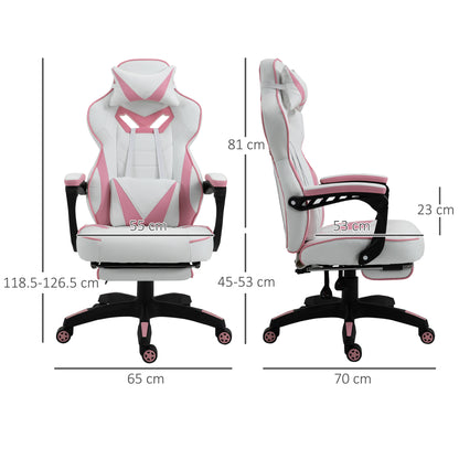 Pink Gaming Chair with Footrest, Office Desk Chair Adjustable Height Recliner w/Wheels, Headrest, Lumbar Support