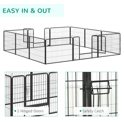 Heavy Duty Pet Playpen, 12 Panels Puppy Play Pen, Foldable Steel Dog Exercise Fence, with 2 Doors Locking Latch, 80 x 60 cm