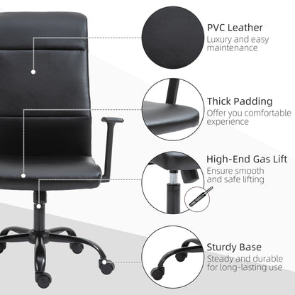 High Back Desk Chair, Black Leather Desk Chair with Adjustable Height, Armrests, Swivel Wheels