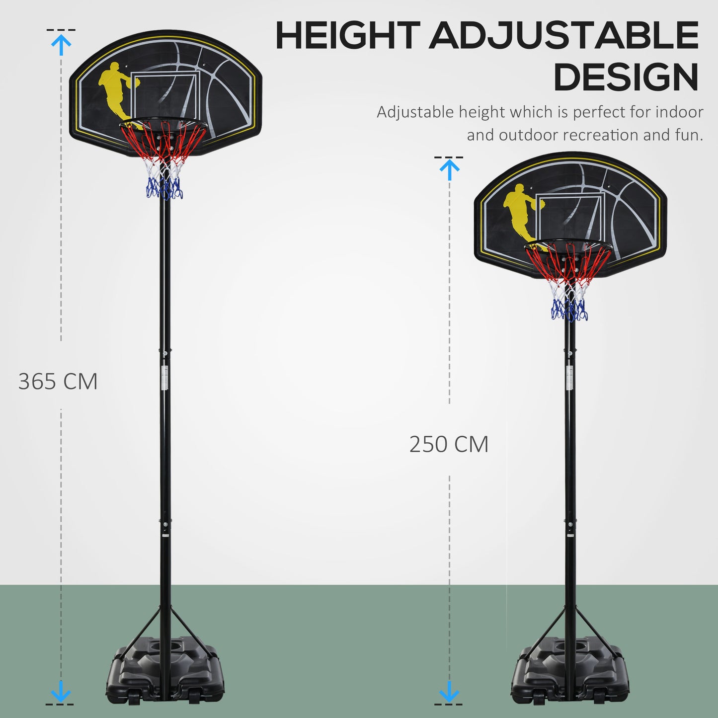 Portable Basketball Stand Net Hoop W/Wheels, Adjustable (1.9m-3.05m) Garden Free Standing Garage Backboard