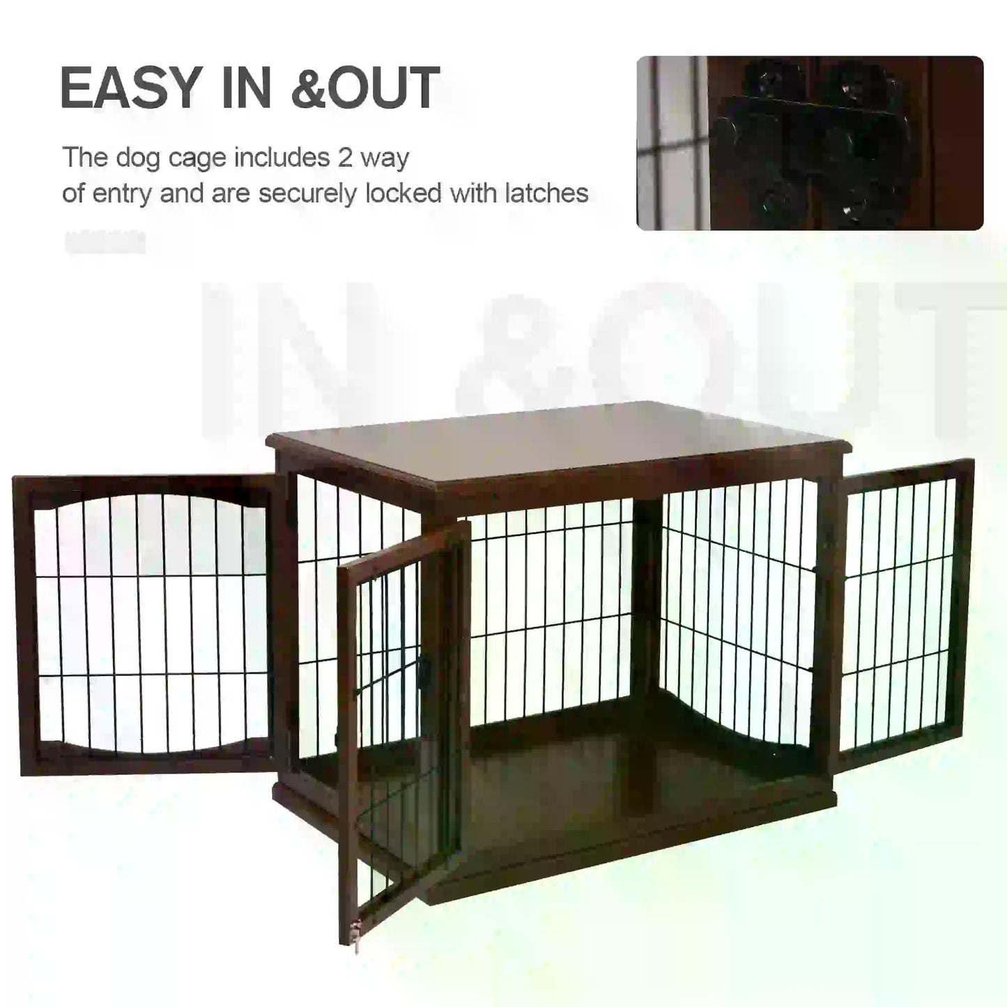 Small Dog Wooden Crate, 66cm Indoor w/ Metal Wire 3 Doors Latches Base Brown