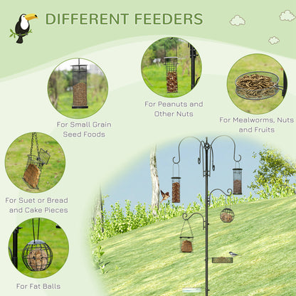 Bird Feeding Station Kit Wild Bird Feeder Pole w/ 6 Hooks 4 Hanging Feeders for Peanuts Seed Fat Balls for Garden Outdoor