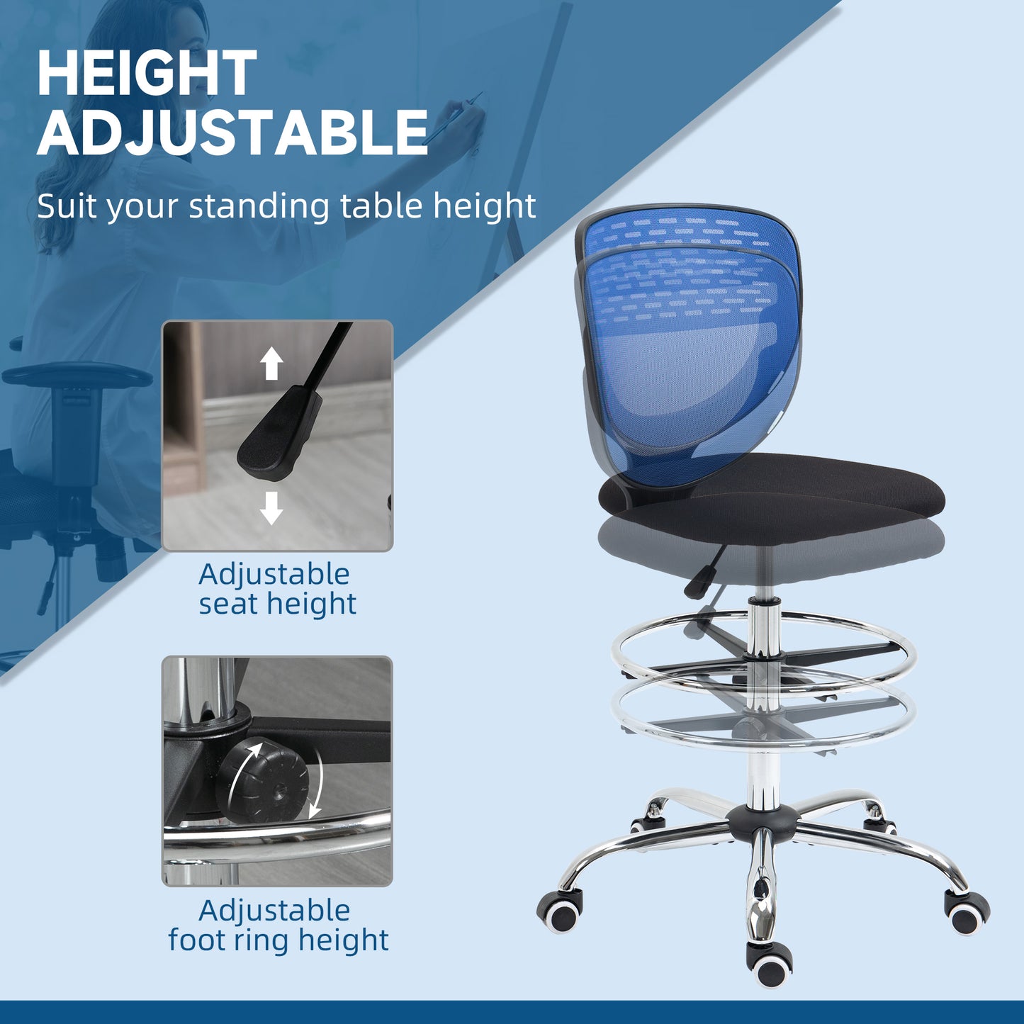 Standing Desk Chair, with Lumbar Support, Dark Blue