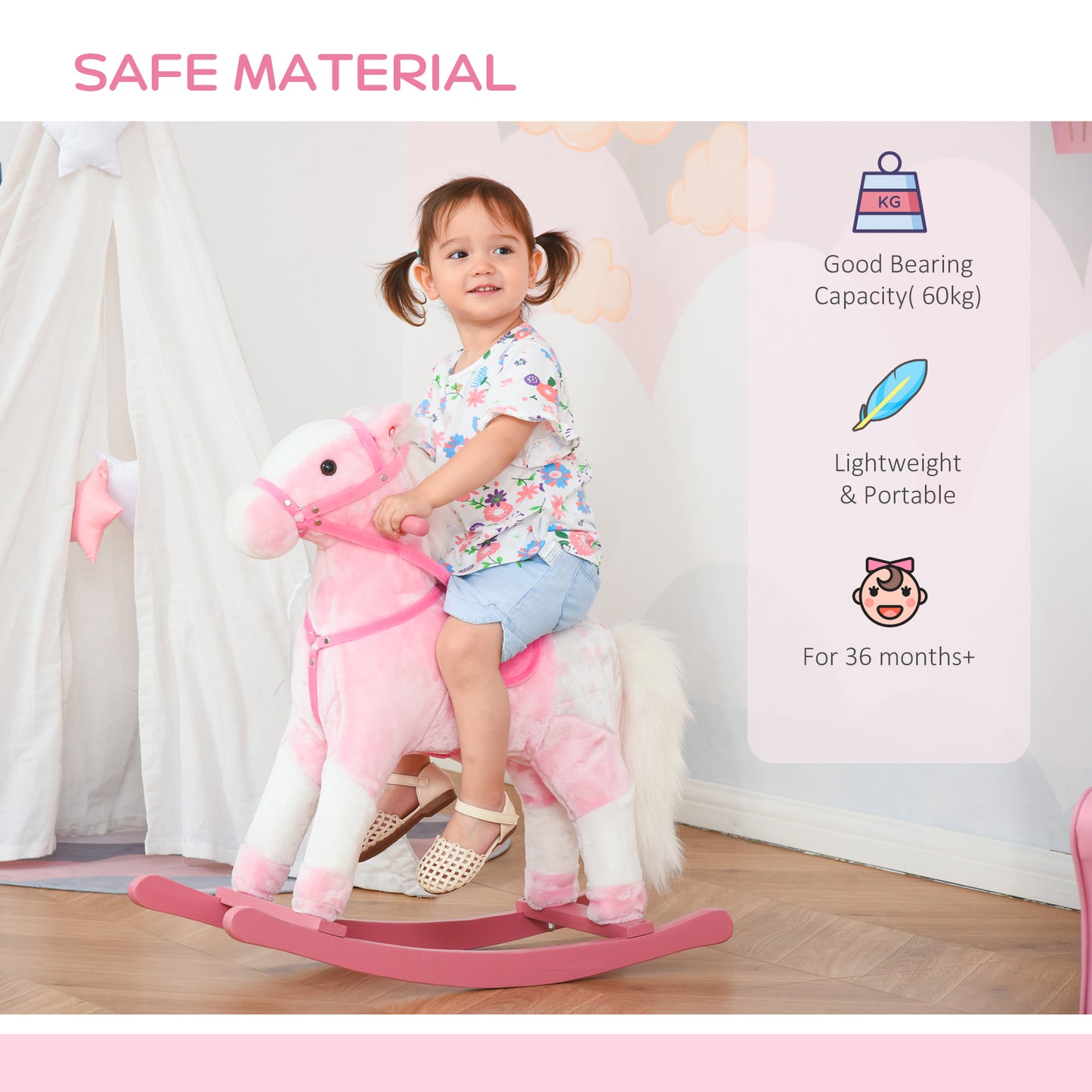 Childrens Rocking Horse with Sound-Pink