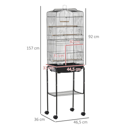 Bird Cage Budgie Cages for Finch Canary Parakeet w/ Stand Wheels Slide-out Tray Storage Shelf Black 36 x 46.5 x 157 cm