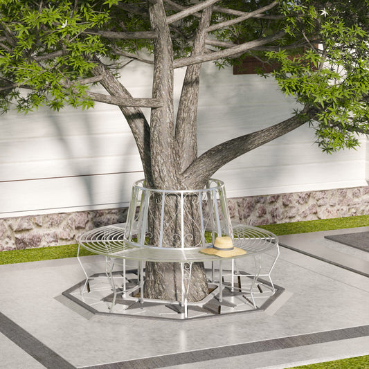 Outsunny Round Tree Seat Bench-Silver