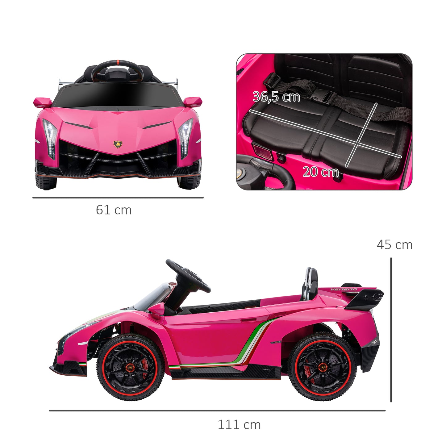 Lamborghini Veneno Licensed 12V Kids Electric Ride on Car w/ Butterfly Doors, Portable Battery w/ Bluetooth, Pink