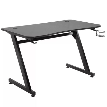 Steel Frame Gaming Desk w/ Headphone & Drink Holder Black