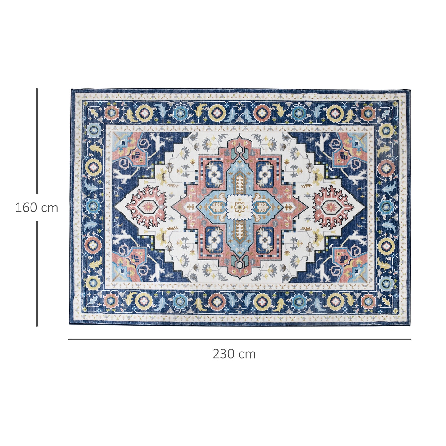 Persian Rug Carpet, Boho Bohemian Area Rugs Large Carpet for Living Room, Bedroom, Dining Room, 160x230 cm, Blue