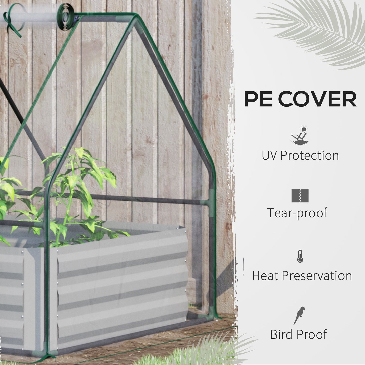 4' x 3' Galvanized Raised Garden Bed with Mini PVC Greenhouse Cover, Outdoor Metal Planter Box with 2 Roll-Up Windows Clear