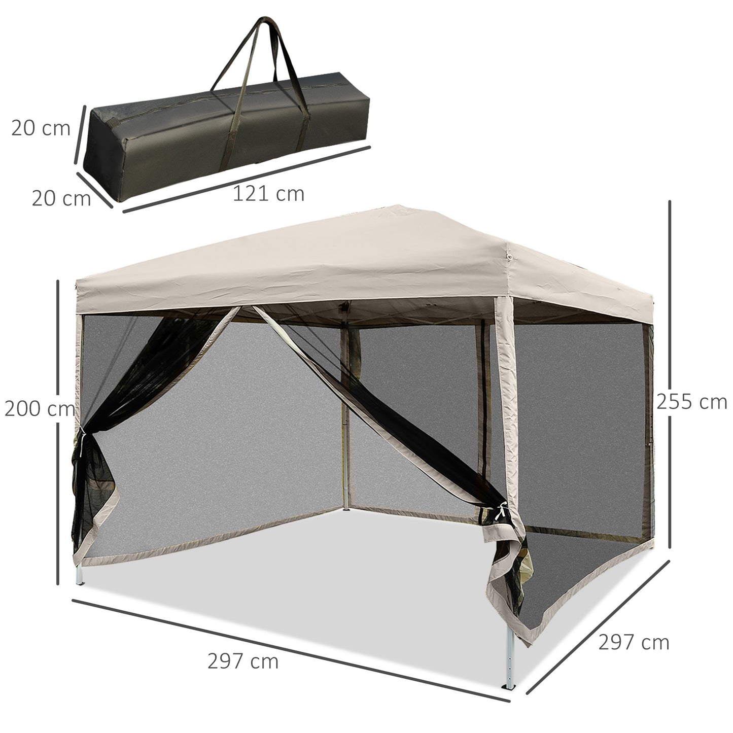 3x3m Pop Up Gazebo W/ Mesh Walls-Tan