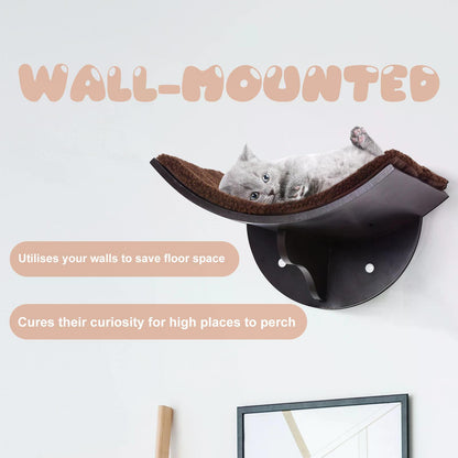 Cat Shelf, Wall-mounted, w/ Fleece Cushion Brown