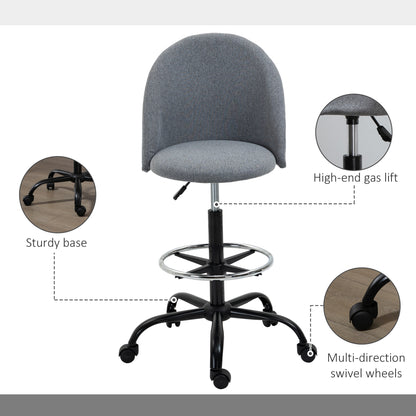 Small Desk Chair, Standing Desk Chair, Swivel, Armless with Footrest Grey