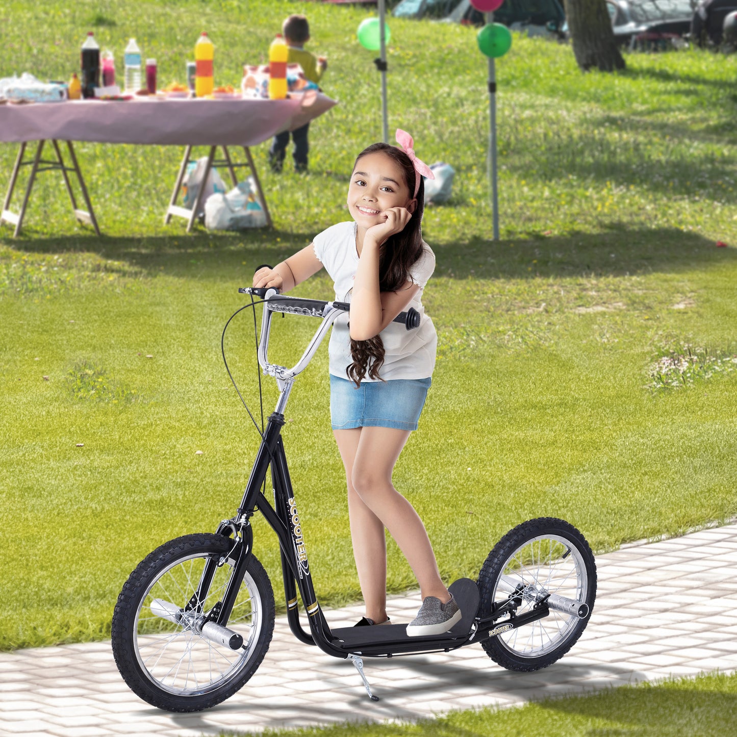 HOMCOM Bicycle Scooter, Kick Scooter for Kids, Big Wheel, 16" Tyre Steel Black 