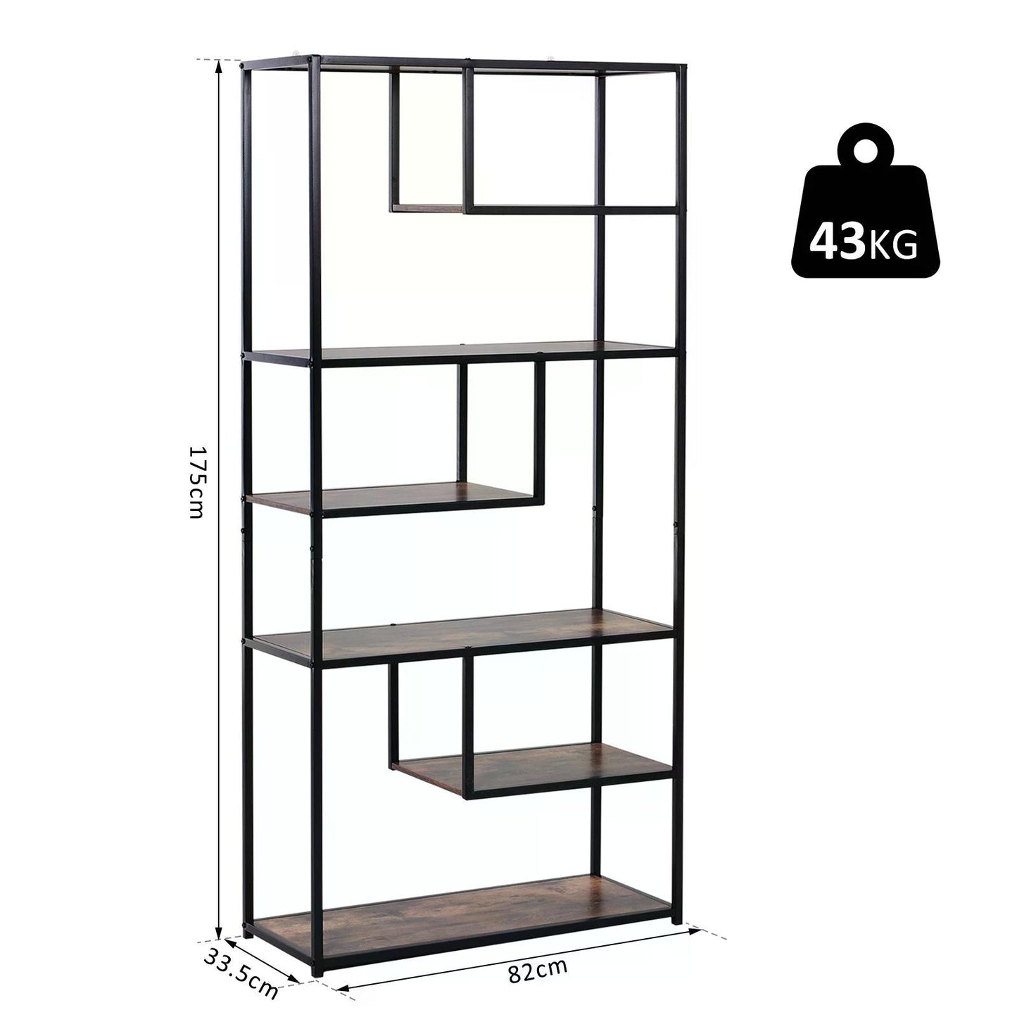 Steel Frame 6 Tier Staggered Display Shelf Black/Brown