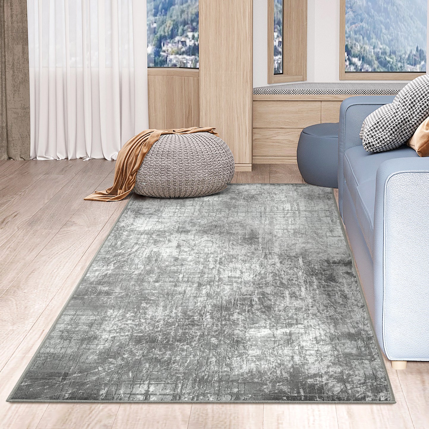 HOMCOM Grey Rug, Modern Abstract Area Rugs, Decorative Carpet for Living Room, Bedroom, Dining Room, 150 x 80cm