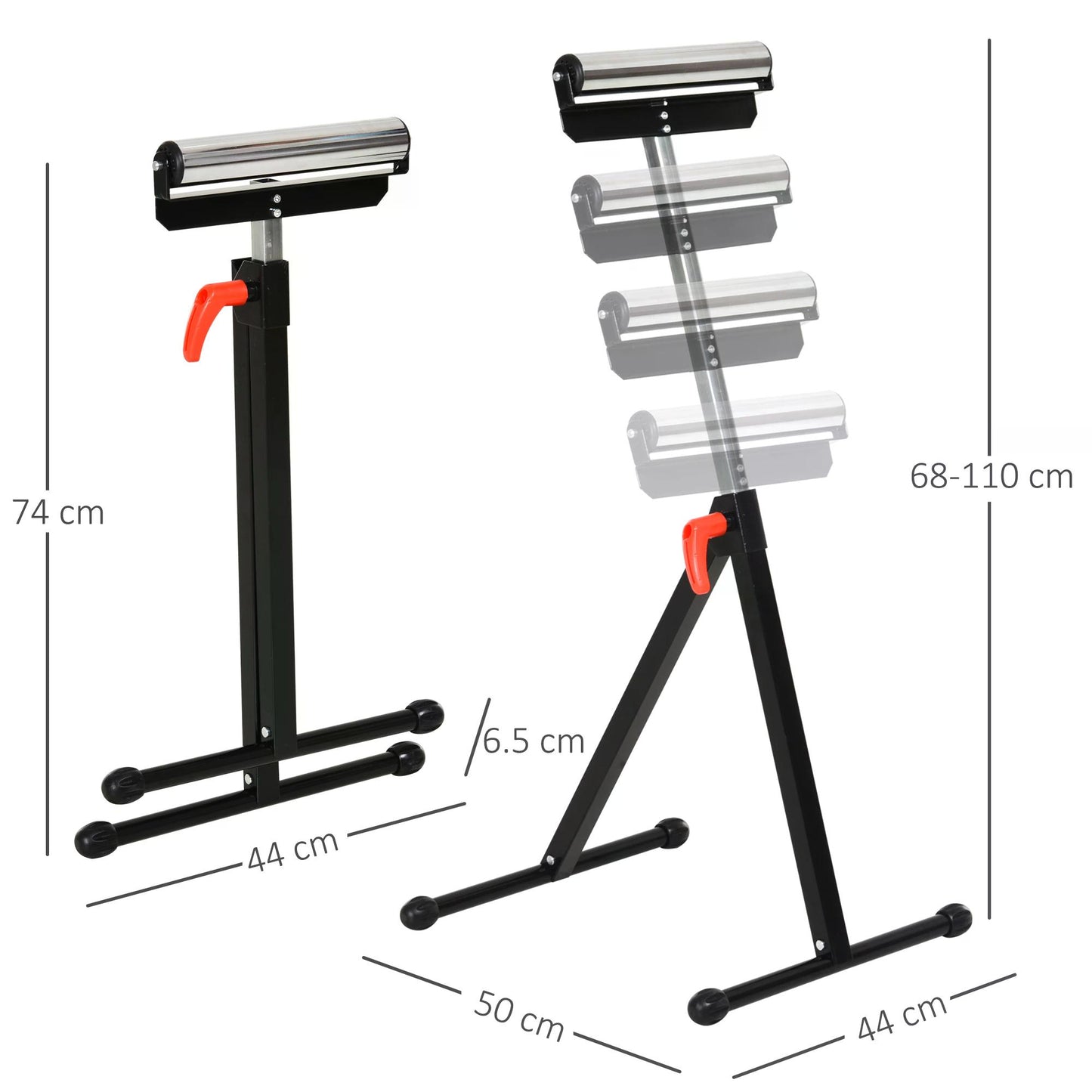 Folding Roller Stand, Material Support Pedestal with Ball Bearing Roller Height Adjustable Portable, Metal Construction, Black